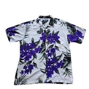 NWT  Favant Hawaiian Shirt | XL | Floral Cream & Purple | 100% Rayon